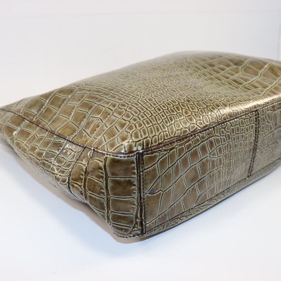 Kate Spade Croc Embossed Patent Leather Chain Shoulder Tote Bag Olive Green - Picture 4 of 6